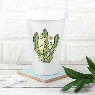 Personalised Tough as Cactus Eco Travel Mug (PER3771-001) (TreatRepublic2763)