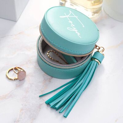 Personalised Turquoise Travel Jewellery Case with Tassel (PER4203-001) (TreatRepublic2781)