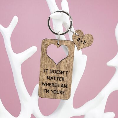 Personalised Valentine's Couples Heart Shape Walnut Keyring (PER3111-001) (TreatRepublic2790)