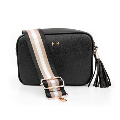 Personalised Vegan Leather Crossbody Bag in Black with Strap (PER4569) (TreatRepublic2796)