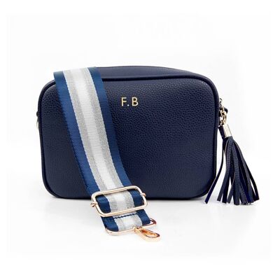 Personalised Vegan Leather Crossbody Bag in Navy with Strap (PER4534) (TreatRepublic2803)