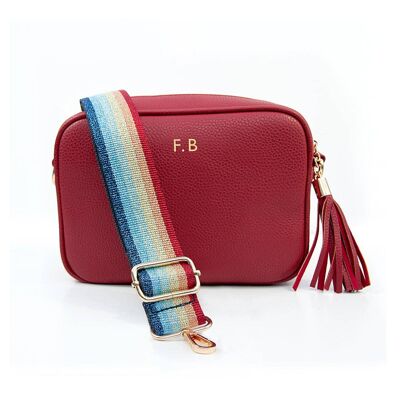 Personalised Vegan Leather Crossbody Bag in Red with Strap (PER4535) (TreatRepublic2813)