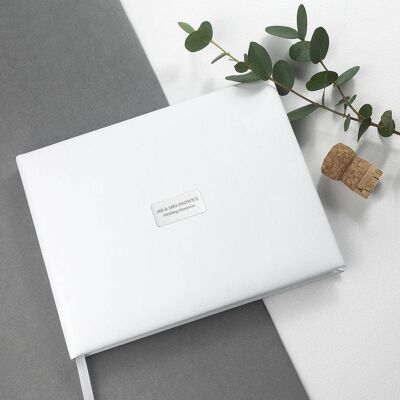 Personalised White Leather Wedding Guest Book (PER3068-SML) (TreatRepublic2876)