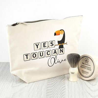 Personalised Yes Toucan Cream Wash Bag (PER3764-001) (TreatRepublic2955)