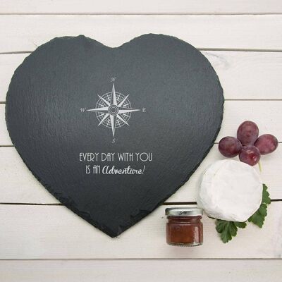 Romantic Compass Heart Slate Cheese Board (PER996-001) (TreatRepublic3021)