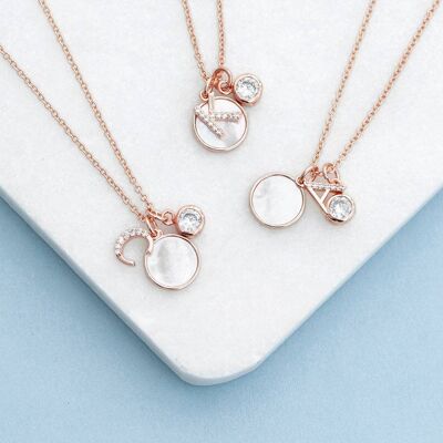 Rose Gold Initial Necklace with Mother of Pearl Charms (PER4223-A) (TreatRepublic3031)