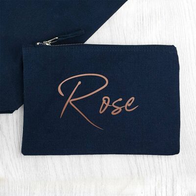 Rose Gold Personalised Navy Blue Makeup Bag (PER3628-001) (TreatRepublic3058)