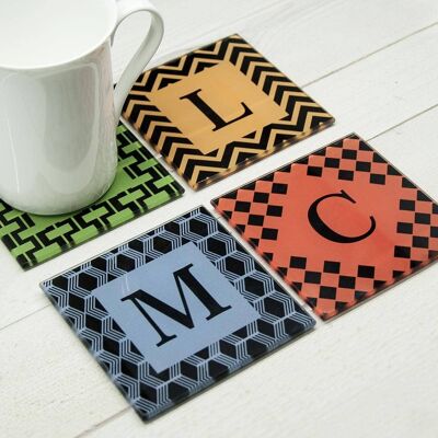 Set of Four Glass Coasters - Art Deco Design (PER2066-ROU) (TreatRepublic3071)