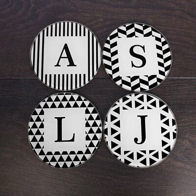 Set of Four Glass Coasters - Black & White Design (PER2065-SQU) (TreatRepublic3072)