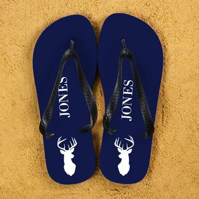 Stag Design Personalised Flip Flops in Blue and White (PER384-BL) (TreatRepublic3100)