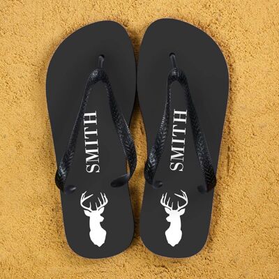 Stag Design Personalised Flip Flops in Grey (PER382-BM) (TreatRepublic3103)