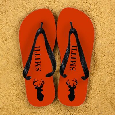 Stag Design Personalised Flip Flops in Orange (PER385-BM) (TreatRepublic3105)