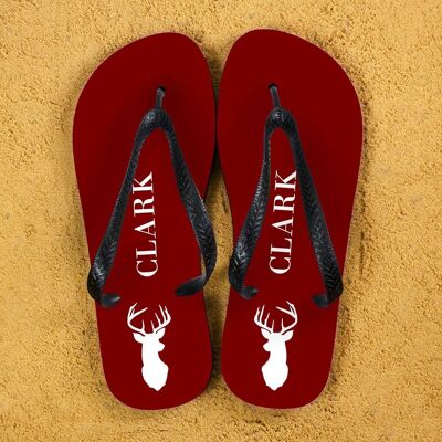 Stag Design Personalised Flip Flops in Red (PER383-BL) (TreatRepublic3108)