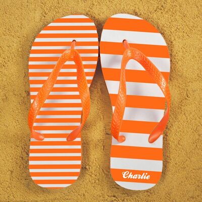 Striped Personalised Flip Flops in Orange (PER374-OL) (TreatRepublic3122)