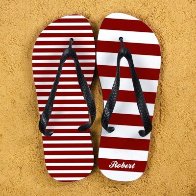 Striped Personalised Flip Flops in Red (PER372-BS) (TreatRepublic3126)