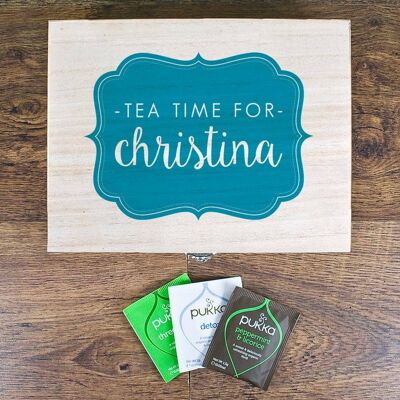 Time For Tea! Coloured Personalised Wooden Tea Box (PER2152-BLU) (TreatRepublic3157)