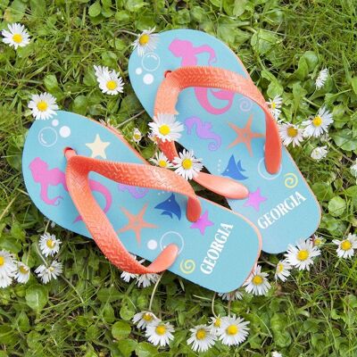 Under The Sea, Mermaid Child's Personalised Flip Flops (PER2301-SML) (TreatRepublic3176)