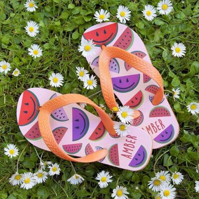 Wild Watermelon Child's Personalised Flip Flops (PER2305-SML) (TreatRepublic3206)