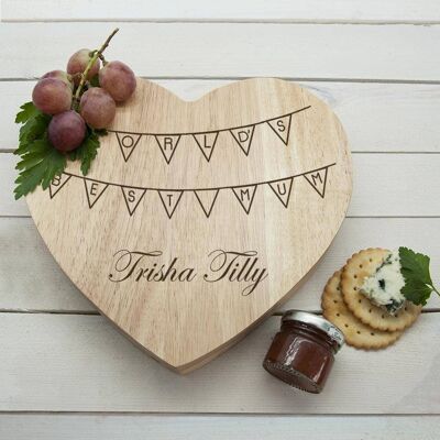 World's Best Mum Bunting Heart Cheese Board (PER970-001) (TreatRepublic3216)