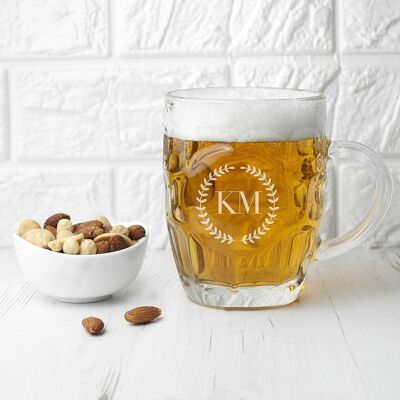 Wreath Mongorammed Dimpled Beer Glass (PER2816-001) (TreatRepublic3225)