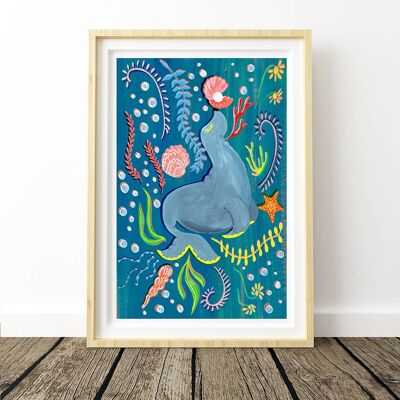 Sea Lion Nursery Art Print A3 29.7 x 42cm