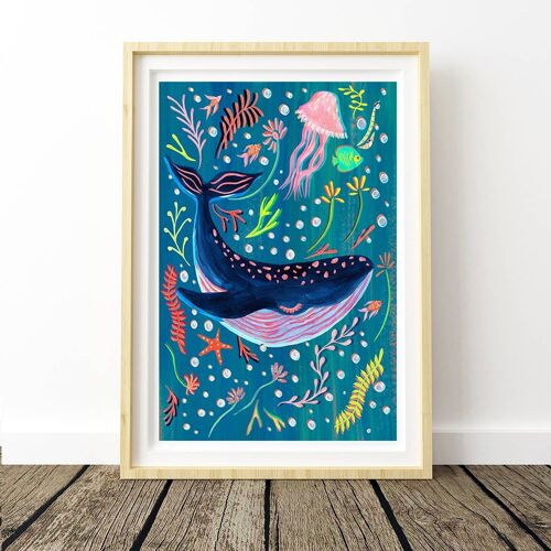 Blue Whale Nursery Art Print A4 21 x 29.7cm