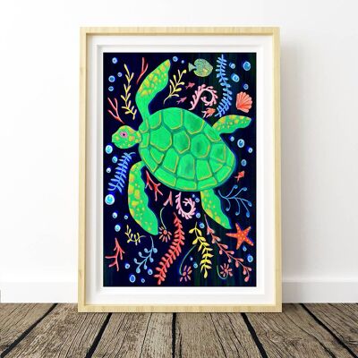 Stampa artistica dell'asilo nido di tartarughe marine A4 21 x 29,7 cm