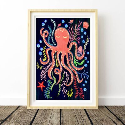 Octopus Kinderzimmer Kunstdruck A3 29,7 x 42 cm