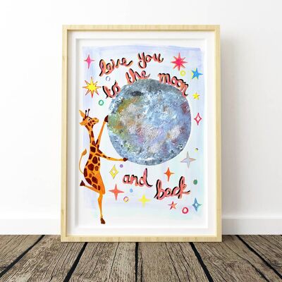 Je t'aime jusqu'à la lune et le dos Nursery Print A4 21 x 29,7 cm