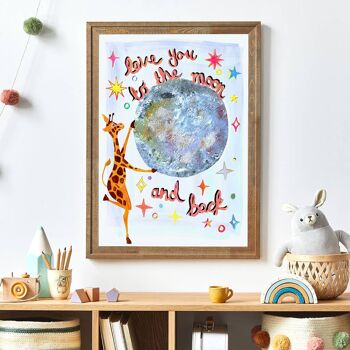 Je t'aime jusqu'à la lune et le dos Nursery Print A4 21 x 29,7 cm 2