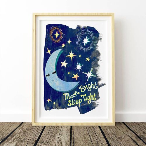 Sleep Tight Moon Bright Nursery Print A4 21 x 29.7cm