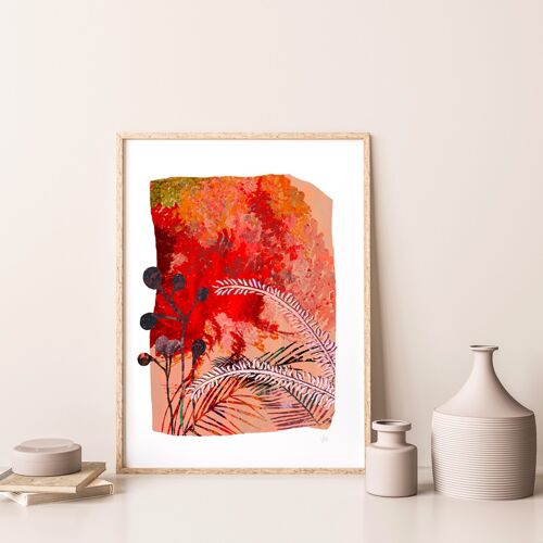 Fire Red Botanical Collage Art Print A3 - 29.7 x 42cm