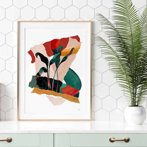 Colourful Abstract Leaf Silhouette Art Print A3 - 29.7 x 42cm