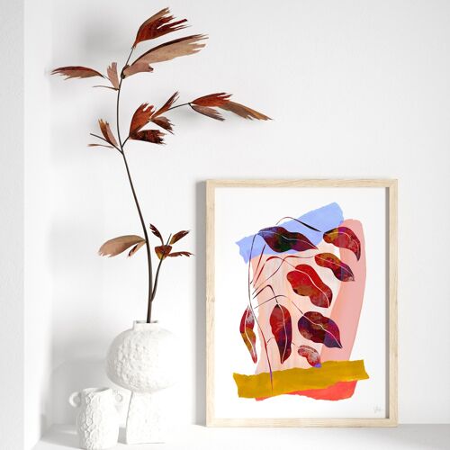 Vibrant Abstract Leaf Collage Art Print A4- 21 x 29.7cm