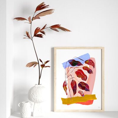 Stampa artistica con collage di foglie astratte vibranti A4- 21 x 29,7 cm