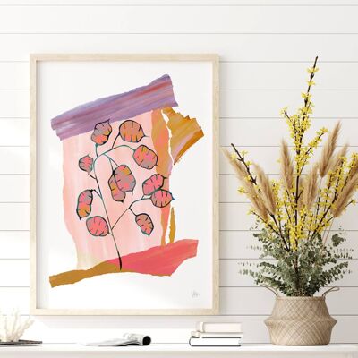 Pink Honesty Flower Art Print A4- 21 x 29.7cm