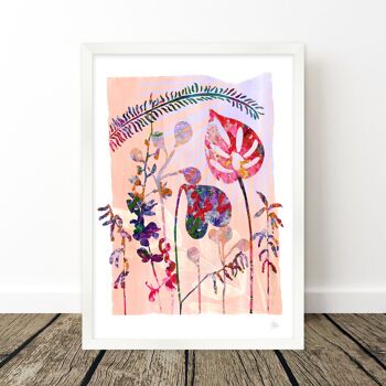 Impression d'art de fleurs et de feuilles tropicales roses A3 - 29,7 x 42 cm 4