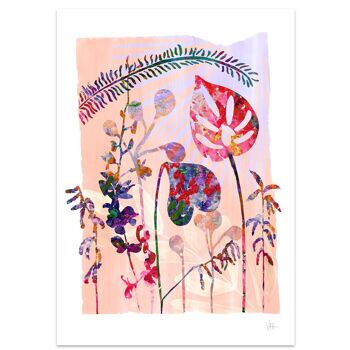 Impression d'art de fleurs et de feuilles tropicales roses A3 - 29,7 x 42 cm 5