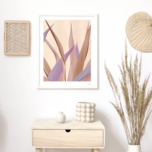 Beige and Lavender Abstract Leaf Art Print A4- 21 x 29.7cm