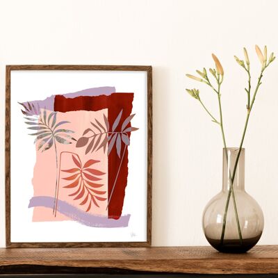 Abstrakter Collagen-Kunstdruck aus Palmblättern, A4, 21 x 29,7 cm