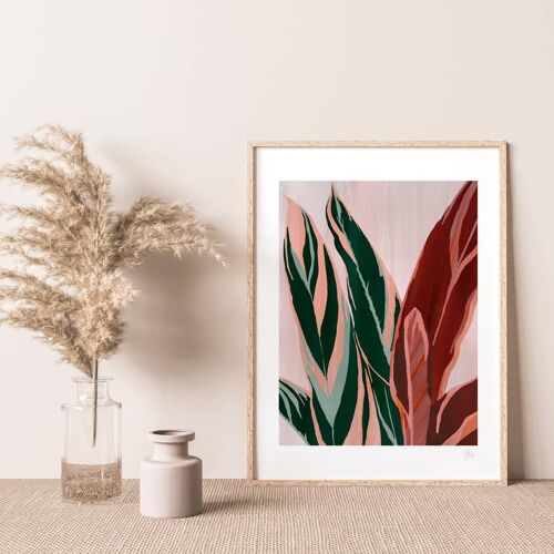 Pink and Green Prayer Leaf Art Print A4- 21 x 29.7cm