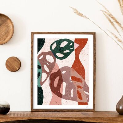 Terrazzo Abstract Large Leaf Art Print A4- 21 x 29,7 cm