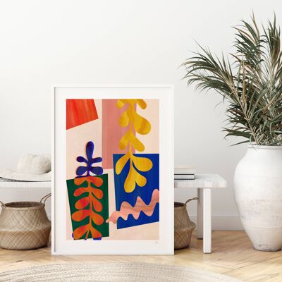 Impression d'art de feuilles abstraites colorées 2 A4 - 21 x 29,7 cm