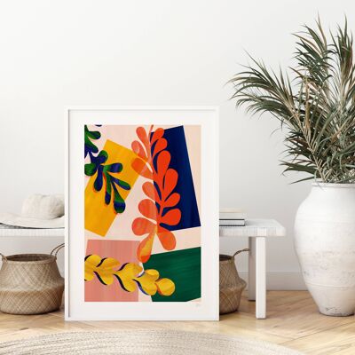 Stampa artistica colorata con foglie astratte 3 A4- 21 x 29,7 cm