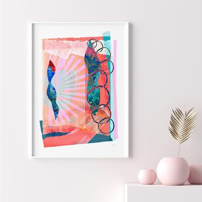 Colourful Abstract Leaf Collage Art Print A4- 21 x 29.7cm