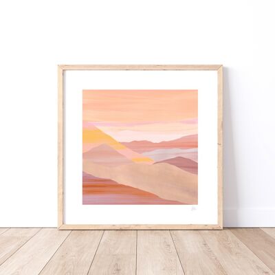 Stampa artistica di paesaggio di montagna del deserto al tramonto