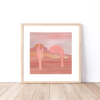 Paisaje de cactus del desierto rosa Lámina artística