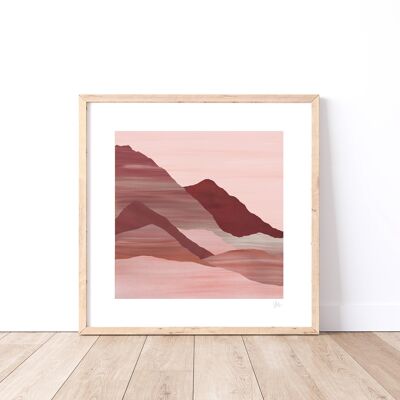 Paisaje de montaña del desierto rosa Lámina artística