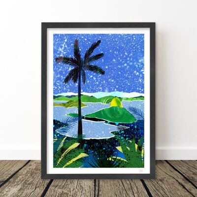 Brasilien Blauer Nachthimmel Landschaft Kunstdruck A4 – 21 x 29,7 cm