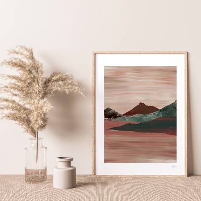 Impression d'art de paysage de montagne aux tons de terre A4 - 21 x 29,7 cm